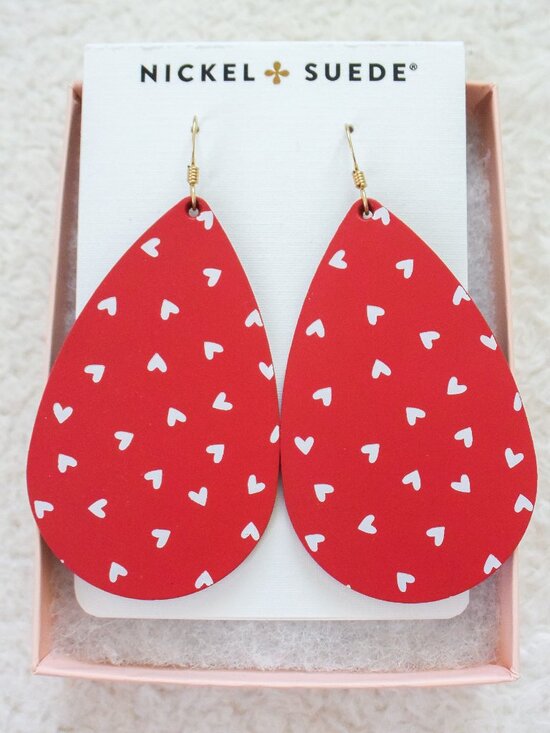 Nickel & Suede Jewelry - *Nickel & Suede*  Crimson Red Petite Heart Teardrops in Gold - MEDIUM - NEW!